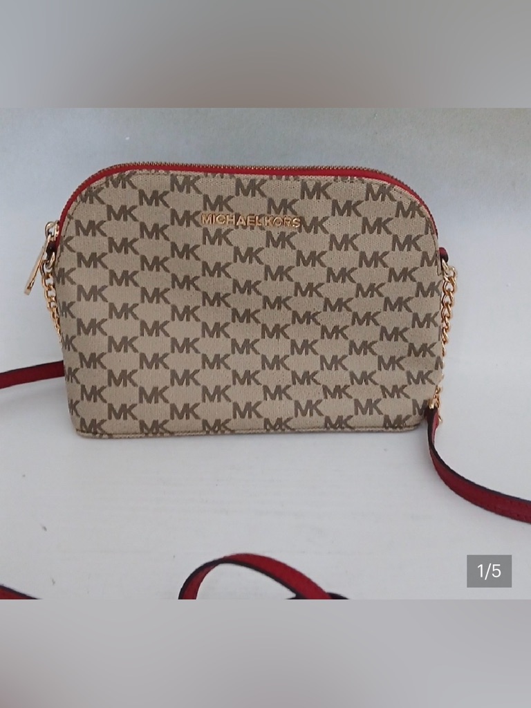 Michael Kors Signature Crossbody Bag In Red Trim